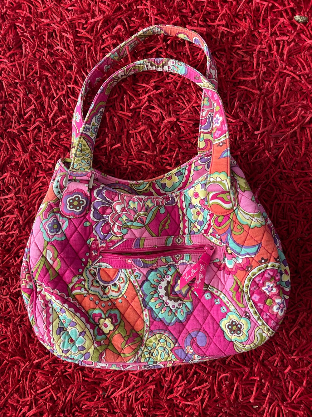 Vera Bradley Pink Multi Floral Quilted Shoulder Bag with Paisley Accents
